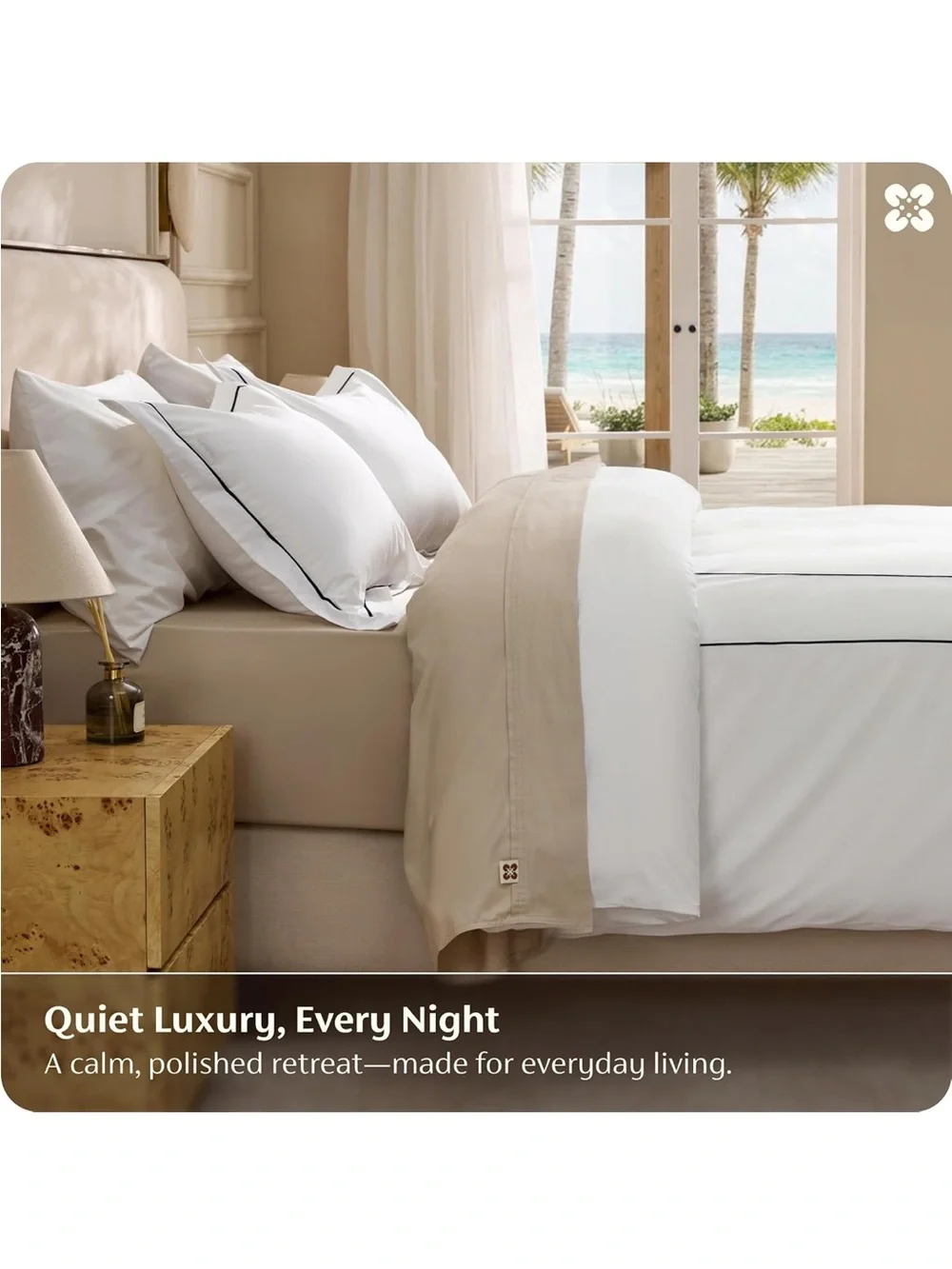 NEW Bedsure Hotel Collection 3 pc Duvet Cover Set, 100% Cotton. White with Frame